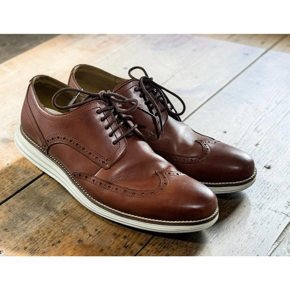 Men's Cole Haan Grand Wingtip Oxford Shoes Sz 11M Leather Woodbury/Ivory C26471
